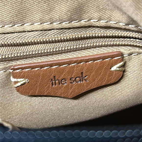 The Sak Y2K Blue Leather Shoulder Bag Purse Handbag Classic Tan Lining Boho - Picture 4 of 10